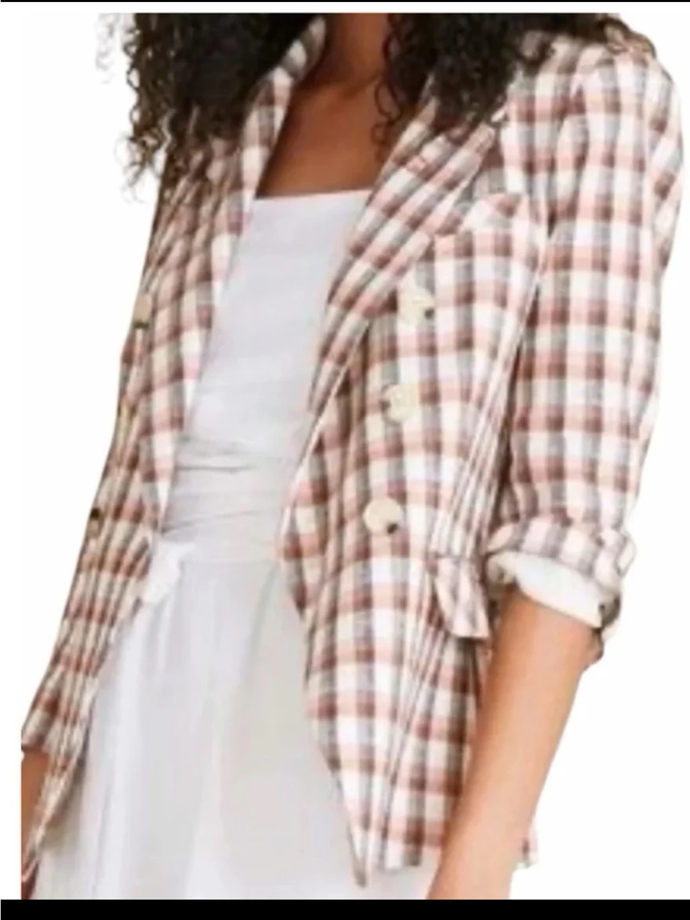 Joie Blazer Spice Plaid Double Breasted Cotton Blend Jacket Size Medium - Picture 5 of 12